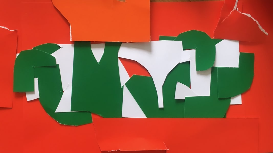 Abstract cut-out collage artwork by Brad Waters