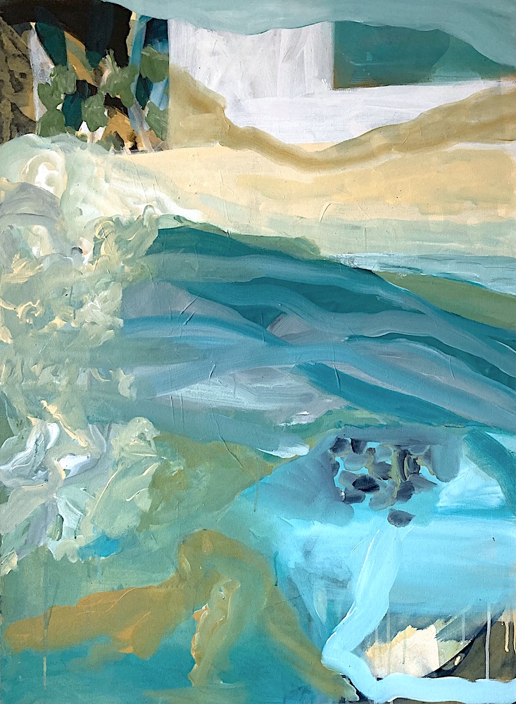 Tide Comes In - 80x110cm - Acrylic on mounted canvas - Cornish coastline painting with sea, cliffs, and rockpools by Brad Waters